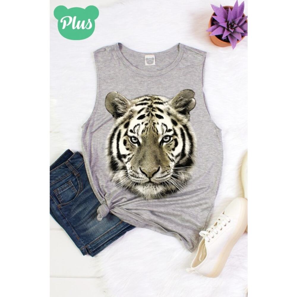 NEW Boutique Gray Muscle Sleeveless Tank Metallic Gold Foil Tiger Face LSU XL